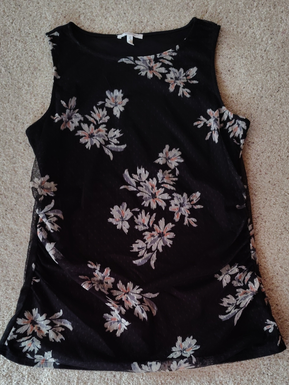 Maurices Black Floral Mesh Tank with Pale Pink and White Blooms Large